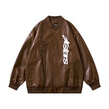 American retro letter embroidery leather Jacket Coat women&#39;s Y2K street hip-hop  - £37.89 GBP