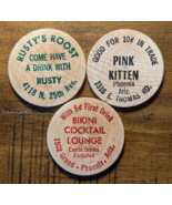 Phoenix Arizona AZ Rusty&#39;s Roost Pink Kitten Bikini Cocktail Token Woode... - €10,01 EUR