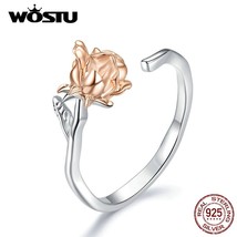 WOSTU Rose Gold Flower Ring 925 Sterling Silver Open Size Finger Adjustable Ring - £18.46 GBP