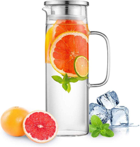 Glass Pitcher with Stainless Steel Lid, 34 Oz Heat Resistant Glass Water... - $18.69