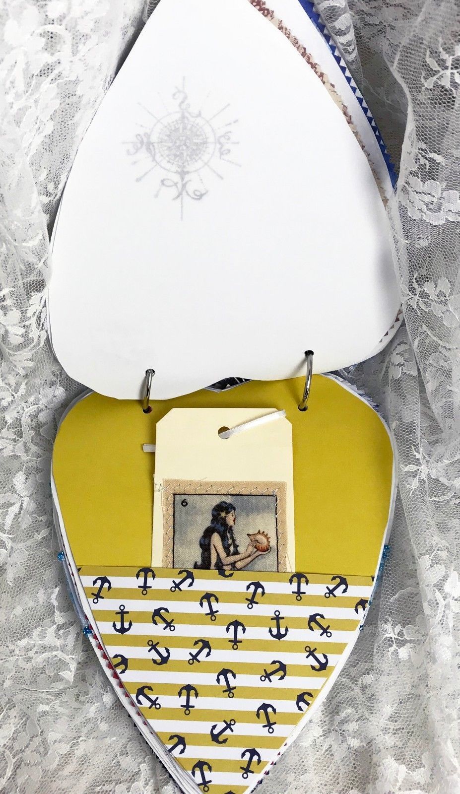 Heart Shaped Junk Journal "Sailing" Wood Storage Box - 7.5" x 6.5" x 1" - 100+P Item image 5