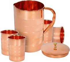Indian Pure Copper Pitcher with 4 glass Jar Set Capacity 1.6 liters - £36.01 GBP