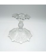 Vintage Cambridge Chantilly 4&quot; Candle Holder Clear Etched Glass Scallope... - £15.65 GBP