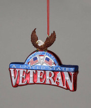 Kurt S. Adler Glass U.S. Veteran Plaque w/ Eagle Christmas Tree Ornament - £9.49 GBP