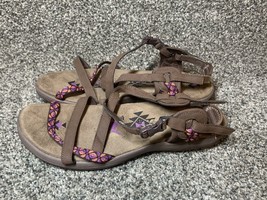 Skechers Sandals Women Size 8 Memory Foam Brown Vegan Slingback Strappy - £11.32 GBP
