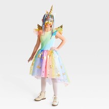 Halloween Kids&#39; Rainbow Unicorn Halloween Costume Dress with Headpiece S - Hyde - £17.44 GBP