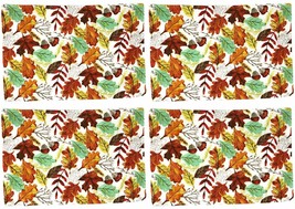 Colorful Fall Leaves Autumn Harvest Cotton Canvas Placemats, Set of 4 - £18.91 GBP