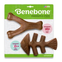 Benebone Fishbone &amp; Wishbone Dog Chew Toy Bacon, 1ea/MD|2 pk - £27.55 GBP