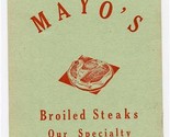 Mayo&#39;s Menu Quitman Texas 1940&#39;s Broiled Steaks Our Specialty Mayo Caden... - $87.12