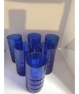 Vintage Anchor Hocking Tartan Cobalt Blue 16 Oz Heavy Drinking Glasses S... - $71.74 CAD