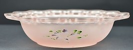 Vintage Anchor Hocking Glass Lace Edge Frosted Pink Pattern Salad Bowl 7.75&quot; - £27.05 GBP