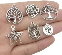 6 Tree of Life Charms Pendants Antique Silver Tone Tree Findings Assorted Lot - £5.22 GBP