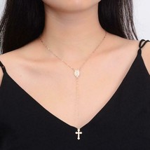 Extended Gold Chain Cross Alloy Necklace 18&quot; - £12.42 GBP