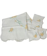 Vintage Hand-Embroidered Floral Card-Table Linen Tablecloth &amp; Napkins - $461.32 MXN