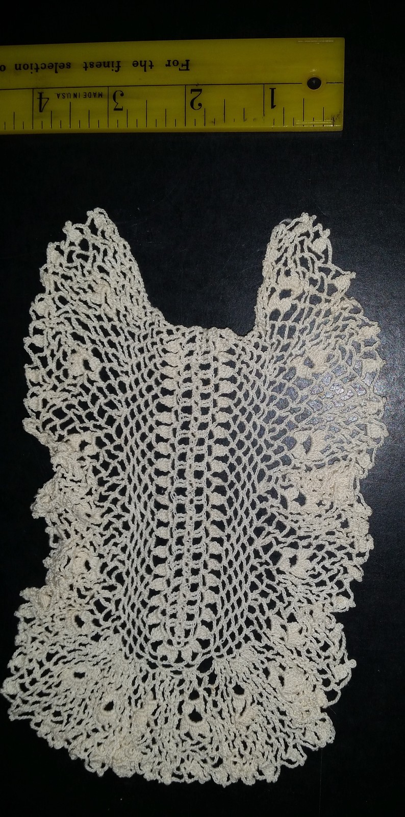 Primary image for Vintage Handmade Ruffled on 3 Sides Rectangular Table Mat or Doily 8x5.5