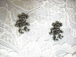 Fun Dancing To The Music - Fuzzy Bears Full Body Pewter Dangling Charm Earrings - £4.74 GBP