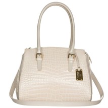 AURA Italian Made Cream Croc Embossed Genuine Leather Large Tote Handbag - £293.09 GBP