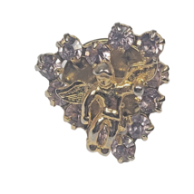 Cherub Angel Heart Lapel Pin Gold Tone Metal Pink Rhinestones Vintage - £4.64 GBP