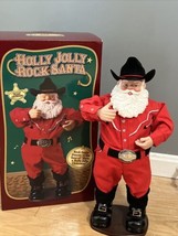 Vintage 1999 Holly Jolly Rock Santa Animated Dancing Cowboy Alan Jackson WORKS - $39.00