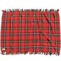 Pak A Robe Faribo Fluff Loomed Wool Stadium Blanket Fring Red Plaid Vtg 43 x 49 - £33.61 GBP