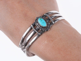 6 5/8&quot; 30&#39;s-40&#39;s Navajo Hand stamped silver and turquoise bracelet v - $239.09