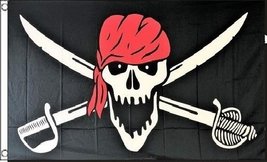 K&#39;s Novelties 3x5 Pirate Jack Rackham Scarf Red Hat Flag 5&#39; x 3&#39; Skull Skeleton  - £10.32 GBP