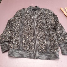 Coatigan Women Large Lined Sweater Jacket Gray Full Zip Chunky - $27.67