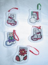 Set of 5 Mini Embroidered Felt Christmas  Stocking Ornaments - £13.58 GBP