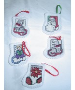  Set of 5 Mini Embroidered Felt Christmas  Stocking Ornaments - £13.30 GBP