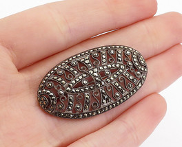 925 Sterling Silver - Vintage Marcasite Open Swirl Oval Dome Brooch Pin - BP2345 - £29.50 GBP