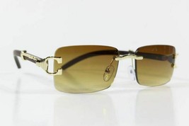 Mens Gold Retro Vintage Elegant Brown Tint Rimless Hip Hop Fashion Sungl... - $19.35