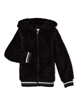 Wonder Nation Girls Sherpa Full Zip Hoodie Size MEDIUM 7/8 Black Metalli... - $19.34