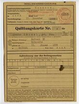 Invalidity Insurance Receipt Card December 1942 1943 1944 Germany Stamped - $17.82