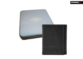 Fossil Brooks RFID Trifold R Wallet Pure Black Leather &amp; Metal Case SML1512001 - £45.89 GBP