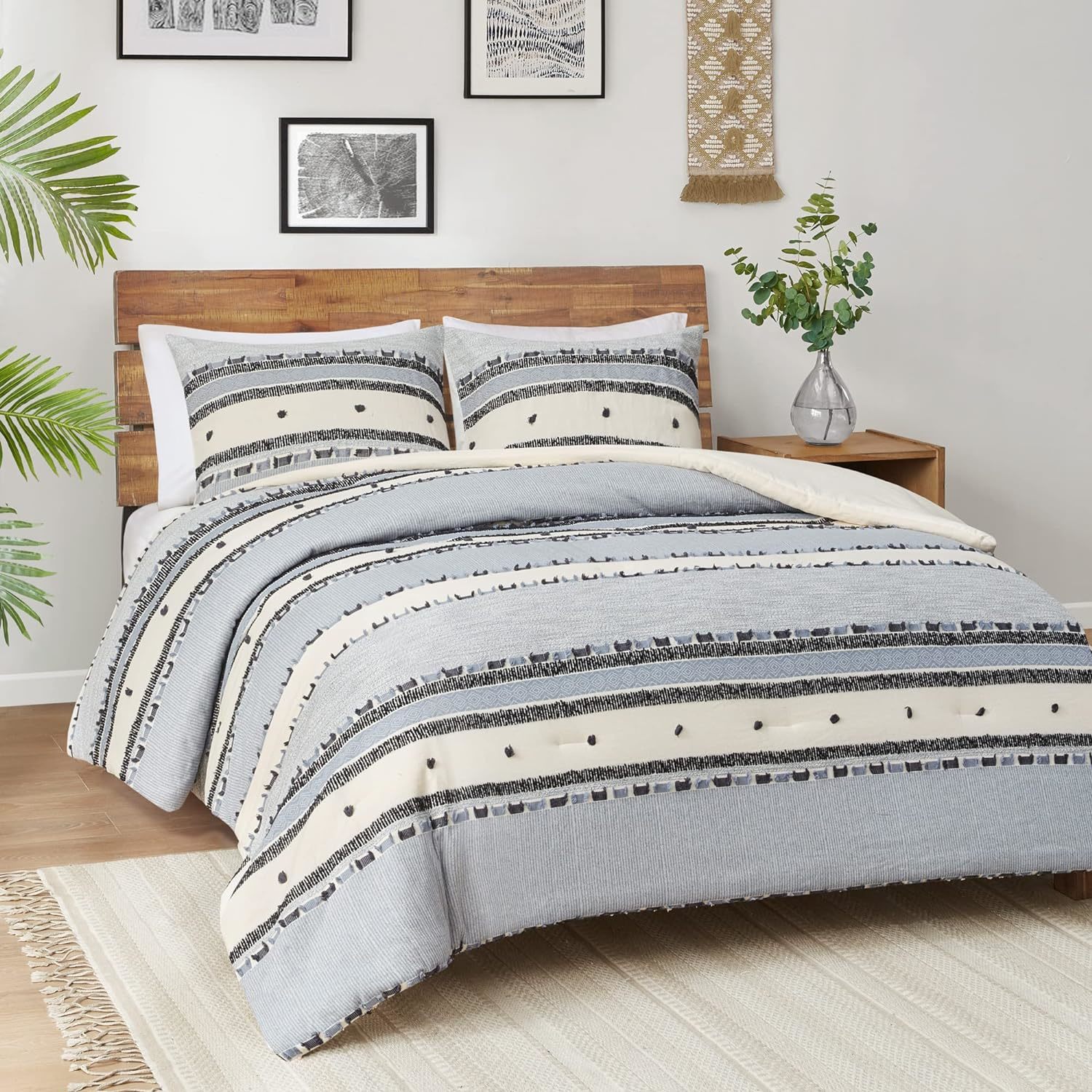 Fashion Hyde Lane Farmhouse Bedding Comforter Sets King, Ivory Boho Bed Set