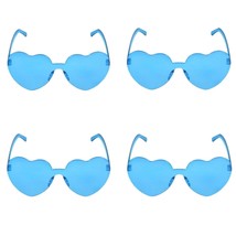 4 Pairs Blue Heart Shape Rimless Valentines Sunglasses Candy Color Frame... - £12.58 GBP
