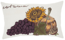 12&quot; X 20&quot; Cream Yellow Green And Purple Autumn Sunflower Pillow - £41.16 GBP