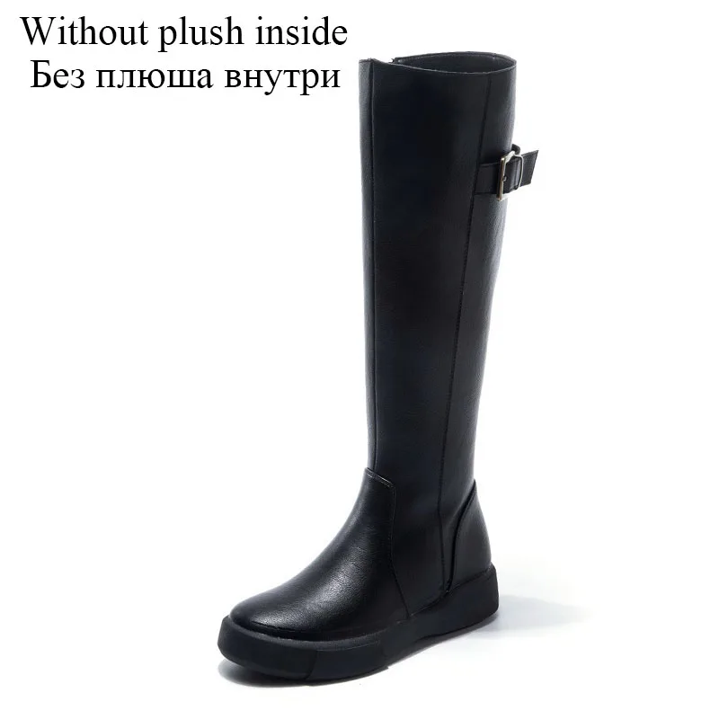 Handmade Retro Women Long Boots Winter Warm Knee High Boots Women PU Lea... - $77.57
