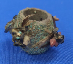 Late 20th Century Zuni Turquoise Encrusted 4 Fetish Carving Seed Pot - £31.74 GBP