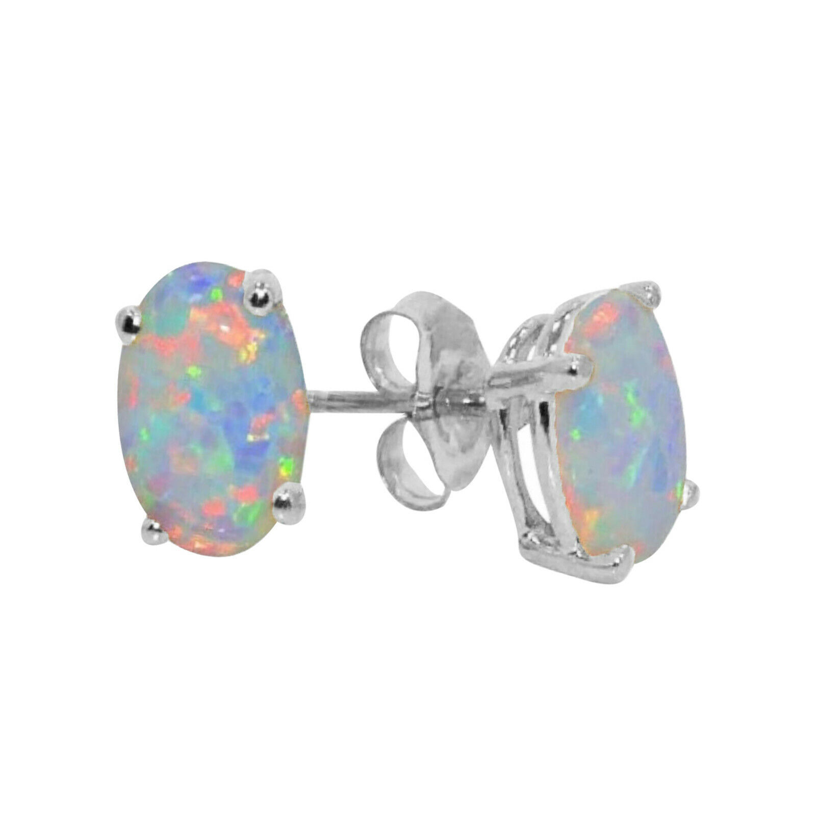 14K White Gold Plated Simulated Oval Shape Fire Opal 8x6mm Stud Earrings... - $19.33