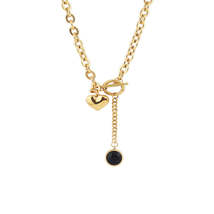 Black Crystal &amp; 18K Gold-Plated Heart Drop Pendant Necklace - £12.17 GBP