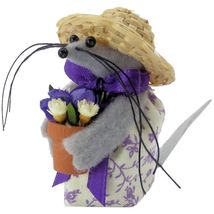 Mouse Gardener with Flower Pot &amp; Flowers, Off White, Flower Print Dress Handmade - £7.04 GBP