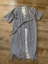 Vintage Japanese Cotton Yukata Kimono Robe Blue White Geometric 145cm - $31.49