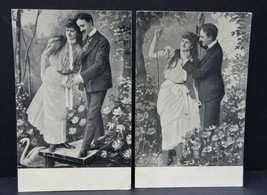 Pair vintage postcards couple lovers spooning b&amp;w photo studio shots lot 2 - £1.53 GBP