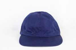 NOS Vintage 60s Streetwear Blank Leather Lined Fitted Hat Cap Navy Blue USA 7 - £38.80 GBP