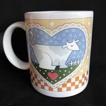 Stoneware Mug Heart Cow scene 3.5h x 3.0 dia 1.5&quot; handle Cup Japan PET RESCUE - £5.10 GBP