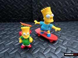 2x Vintage 1990 The Simpsons 3&quot; &amp; 4&quot; Bart Simpson Camping Skateboarding Figures - £15.54 GBP