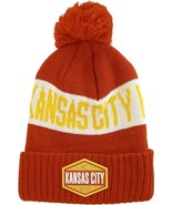 Kansas City Winter Knit 3D Rubber Patch Pom Beanie Hat (Red/White/Gold) - $19.95