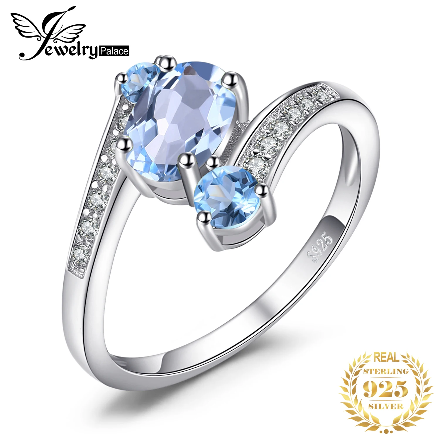 3 Stones Genuine Blue Topaz Ring 925 Sterling Silver Rings for Women Engagement  - £23.11 GBP