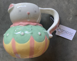 Johanna Parker Transpac Easter Bunny Mugs. HTF Jar Rabbit Pink Yellow Green Dot - £19.66 GBP
